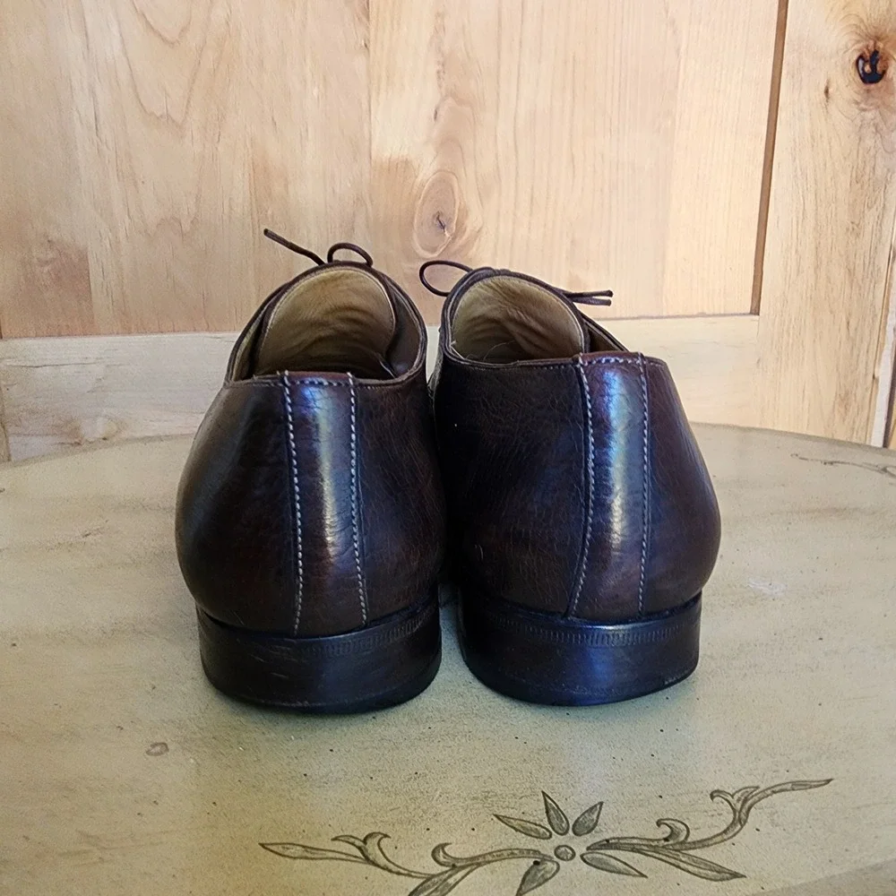 Santoni Sz 11 Brown Leather Derby Oxford Dress Shoes Made in Italy Quiet Luxury